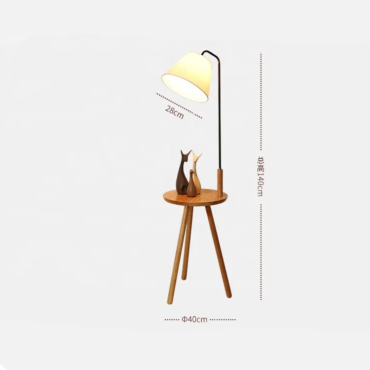 Wholesale  Fabric  Nordic Indoor  Wooden Floor  Standard Lamp  with desk