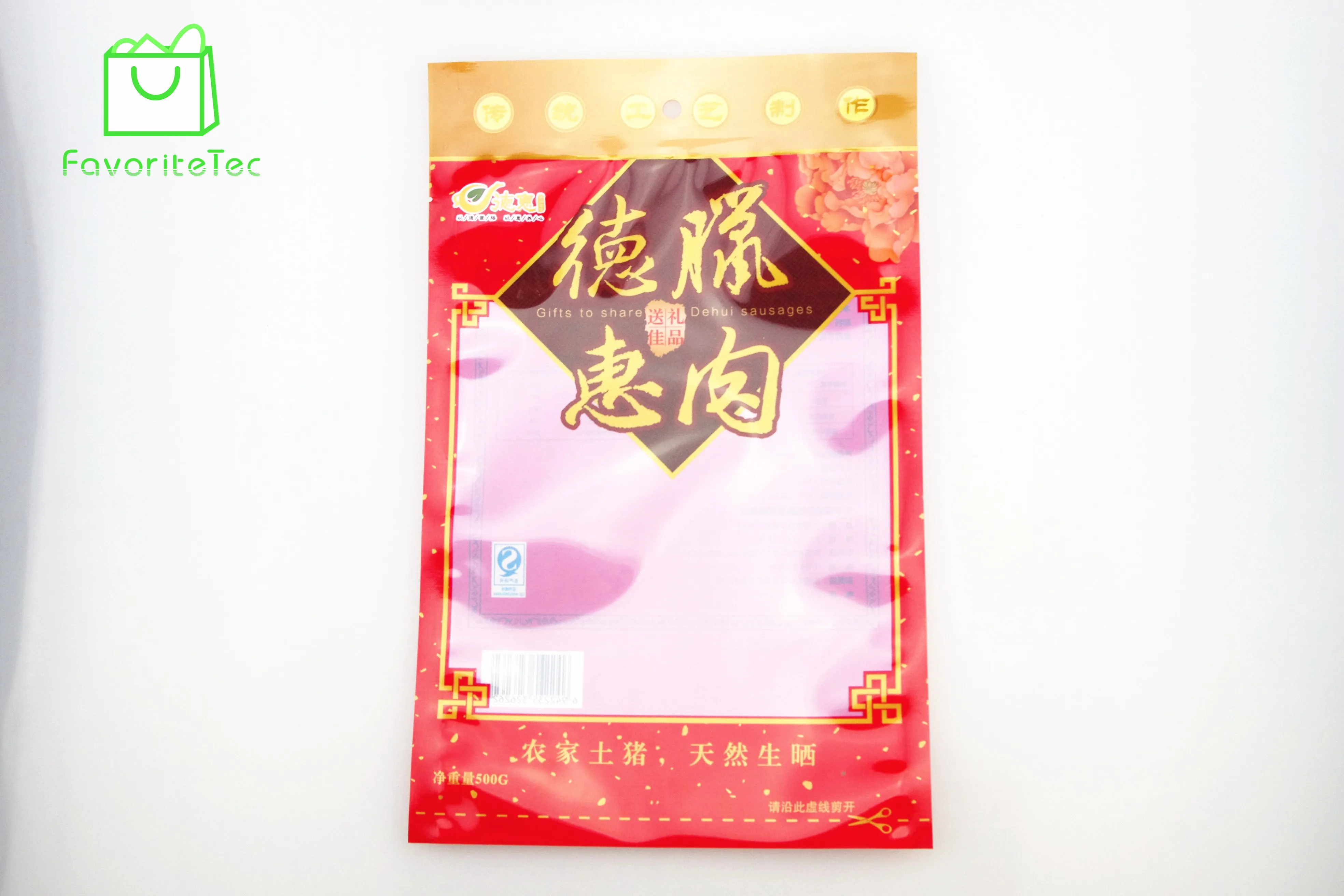 Manufacturer three side seal plastic bag with notch for Sausage food packaging