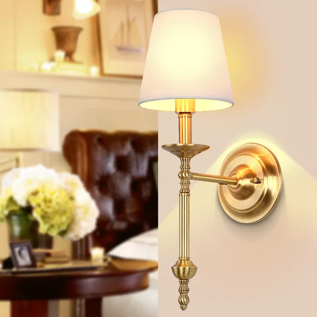 Modern simple brass fabric led wall lamp for living room bedroom