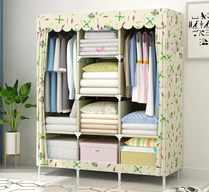 Модный Тканевый шкаф в сборе для спальни из нетканого материала с принтом многофункциональный