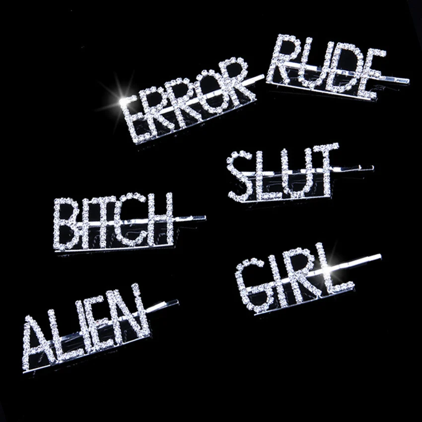 50Pcs 16 Styles Hot Sale Letter Hair Clip Girls Boys Sexy Hairgrips Bride Jewelry Accessories Crystal Bobby Hair Pin