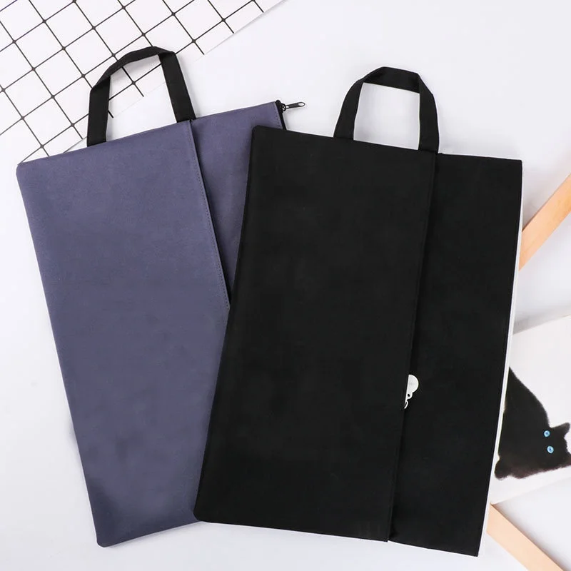 
double layer A4 canvas cloth zipper file bag foldable document bag 