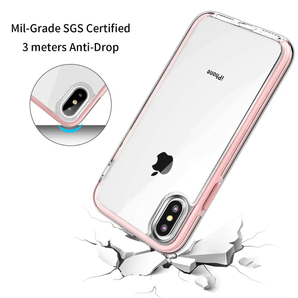 Clearance! Ispider High Quality SGS Certified 3 Meters Anti-fall  PC+TPU+TPE Pink transparent Clear Cover Phone Case for iPhone X