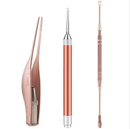 3pcs Earpick Ear Wax Removal Tools with LED Light - Ear Spoon Digger & Tweezers for Ear Health Care for Baby Gift Set