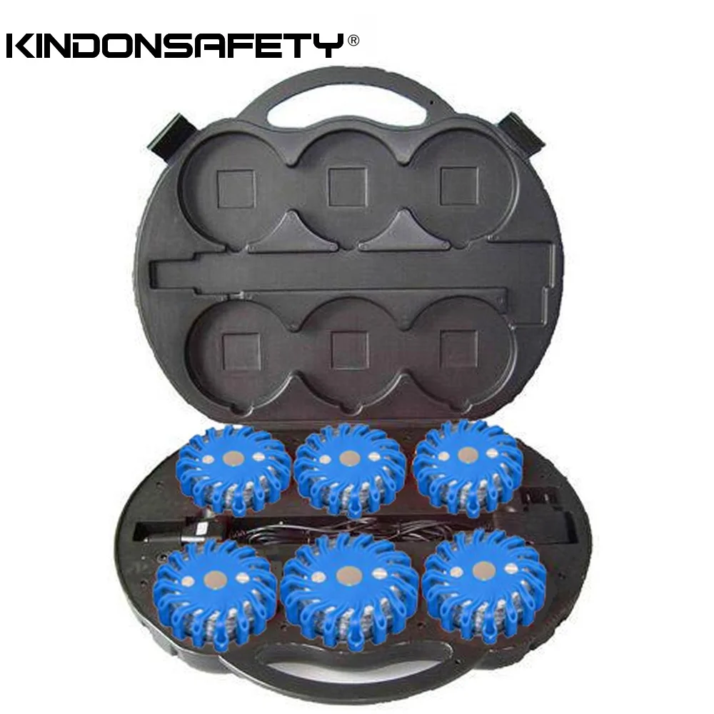 6 pack Rechargeable Round traffic warning light Emergency LED road Flares flashing safety beacon green