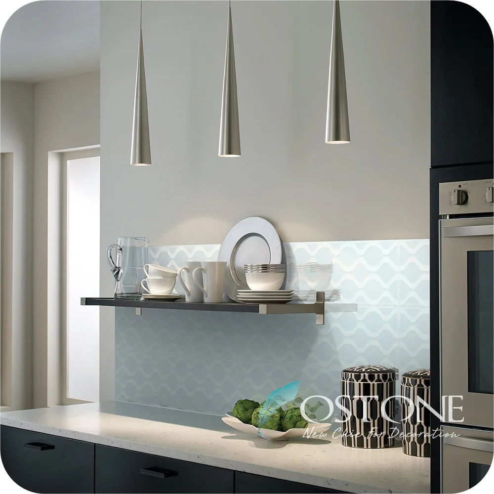 Современный фон стены стекло кухня щитка плитки светло-синий волновая стеклянная плитка