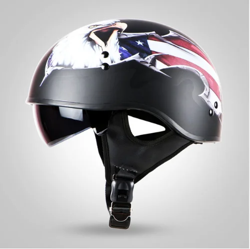 NEW vintage Jet motorcycle classic Harley helmet retro scooter half helmet with Builtin visor lens moto casco DOT Chopper bikes