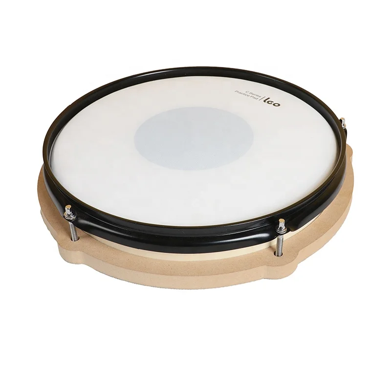 Tunable 12 inch Silent Drum Practice Pad with Wooden Base and Steel Frame