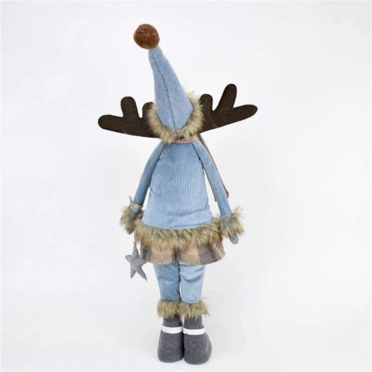 72cm xmas gift elk home decorations standing moose christmas decor wholesale blue fabric reindeer with star hanging