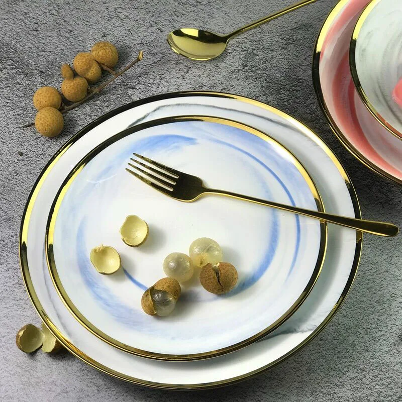 Promotion Home Restaurant Marble Ceramic Dinnerware sets 12 pieces porcelain tableware set table top dinner plate salad plate