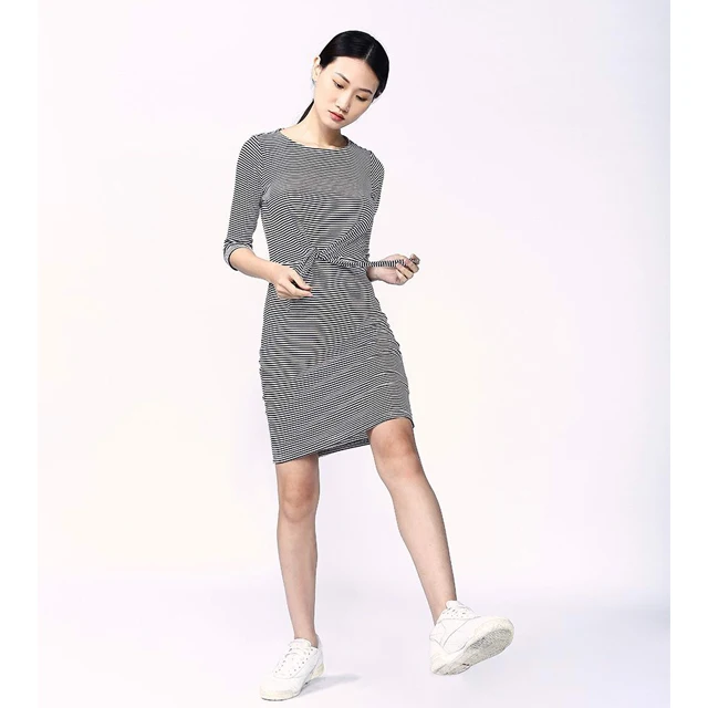 Striped fitted T-shirt mini dress with wrap front