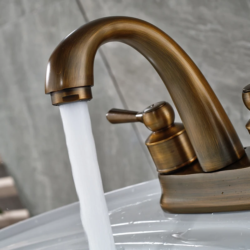 
Modern Retro Style Bathroom Basin Faucet Widespread Dual Holes Mixer Taps Antique Brass Finished 