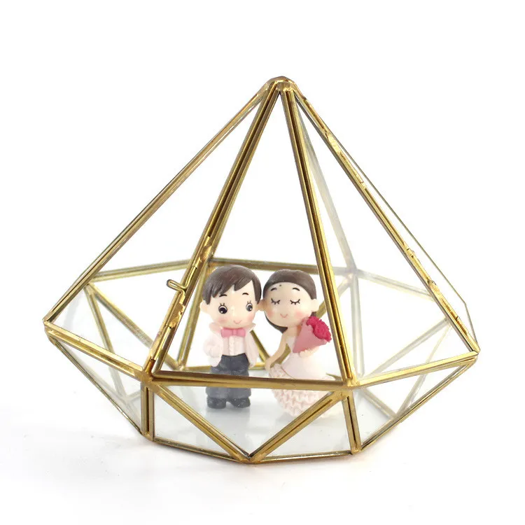 Candle Holder Planter Glasshouse wholesale Geometric Zinc & Glass Pyramid Shaped Terrarium Vase