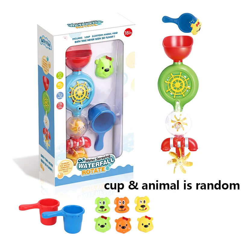 wheel water rolling game waterfall rotate baby hydrant toy plastic toy bath animal bathtub toy