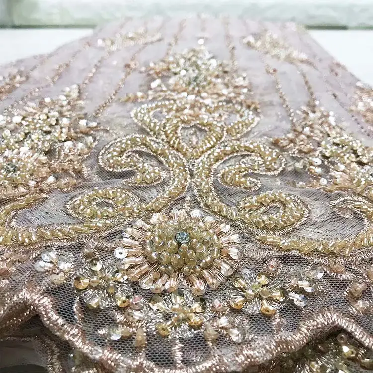 Queency New special hand made beads and stones french lace fabric for wedding and party bridal dress