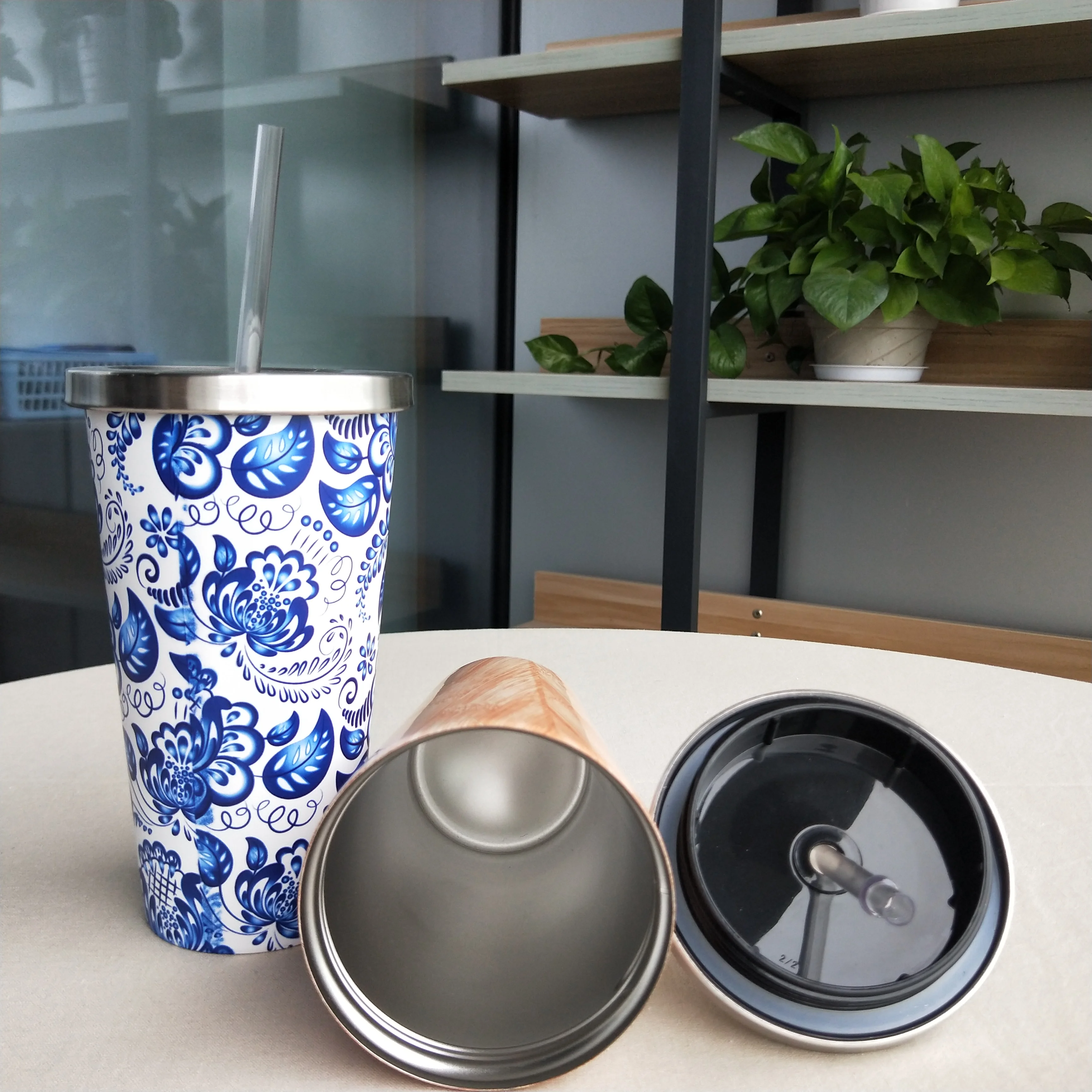 18oz Stainless steel thermal vacuum sublimation tumbler insulated coffee mug to go with straw for valentines mug