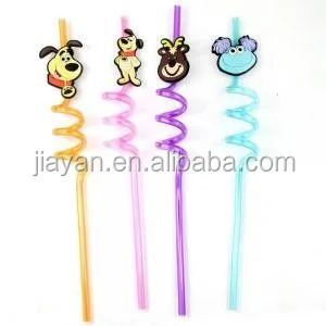 Colorful Curly Cute Children Birthday Party Straws Reusable Plastic Drinking Straws Set Long Straws