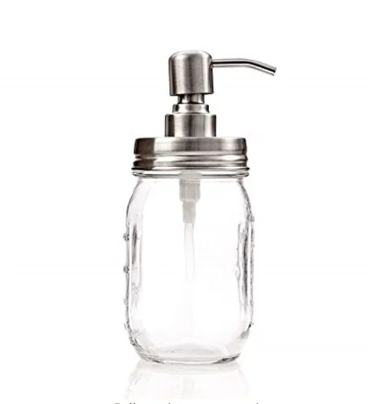 500ml Jar Soap Dispenser - Bronze Pump from Stainless Steel with Clear Glass Jar for in Kitchen & Bathroom