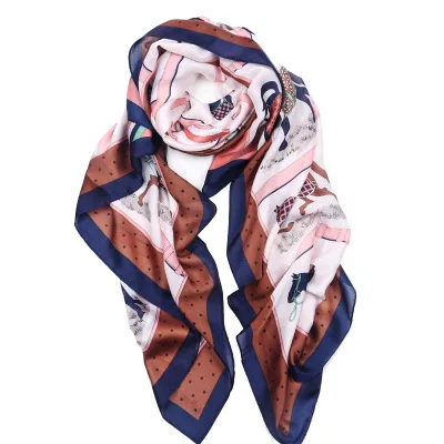 Fashionable Rectangle Floral Polyester Satin Beach Shawl Scarf for Women Stylish to Block the Sunshine