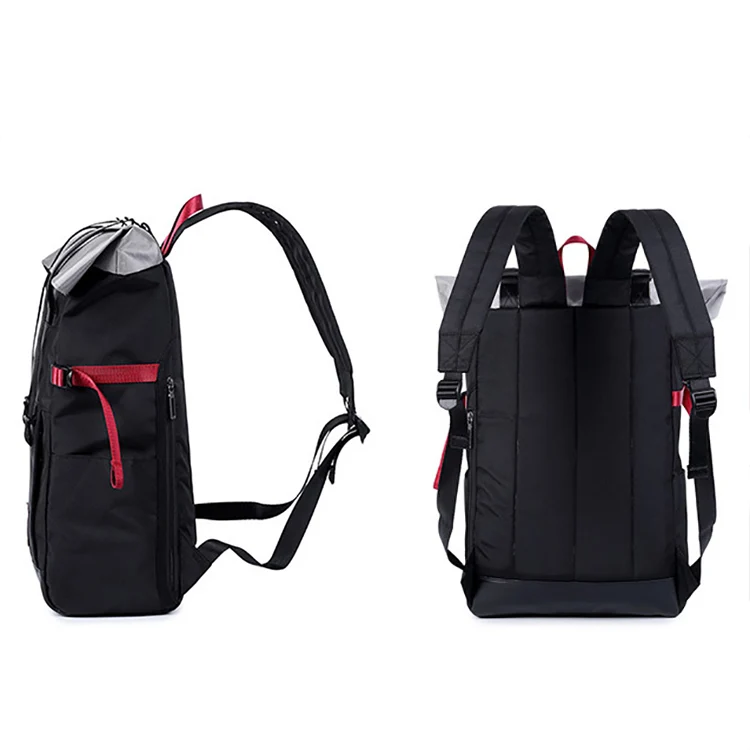 Fashion black vintage waterproof rolltop rucksack outdoor sport travel backpack