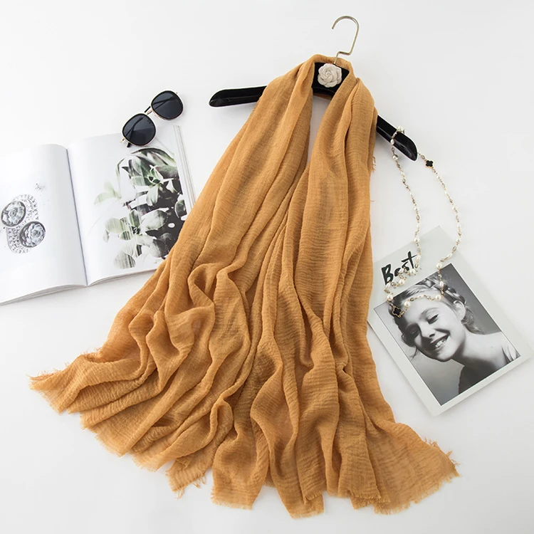 Wholesale Fashion Muslim Women Wrinkle Hijab Plain Linen Pleated Scarf Cotton Crinkle Hijab