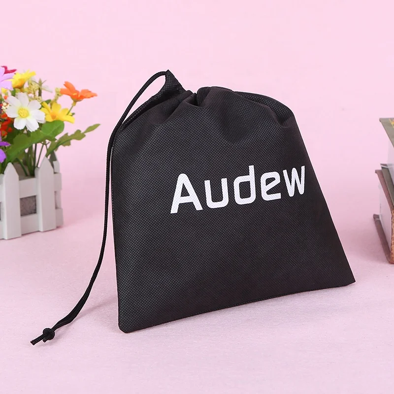 eco-friendly nonwoven fabric cheap price shoe gift packaging draw string bag, custom printed small black jewelry drawstring bag