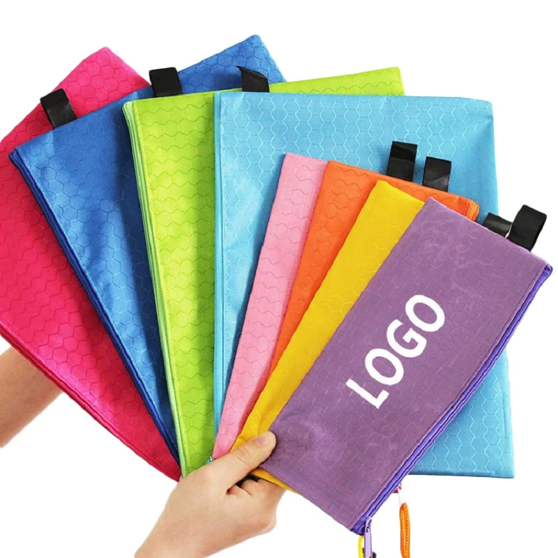 Custom A4 A5 Football Texture zip Waterproof File Bag Canvas Office Stationery Bag printing logo