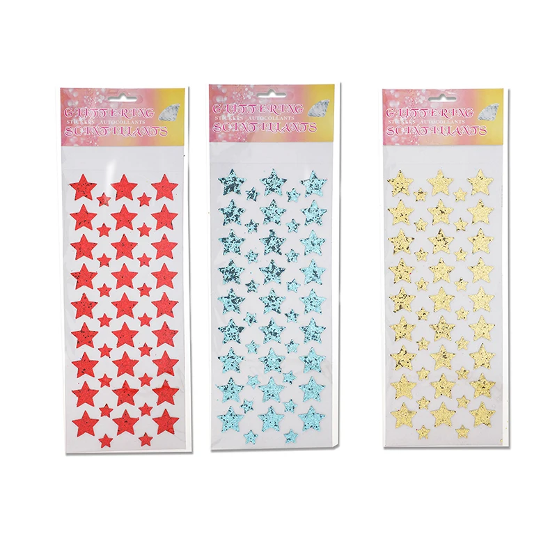 Promotional lowest price decoration EVA material gold star shape glitter sticker in stock