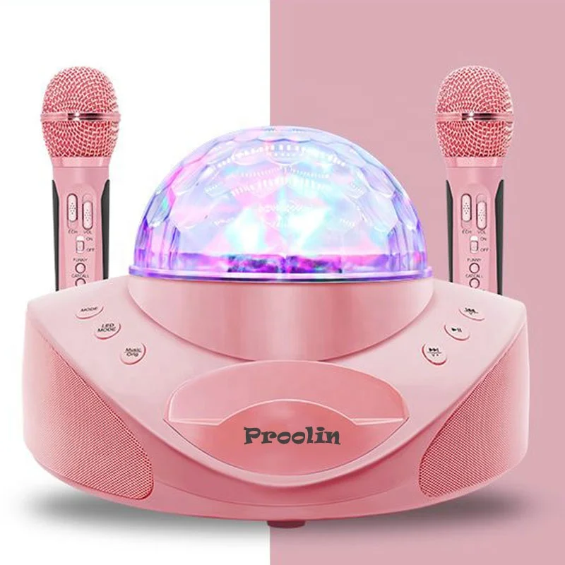 профессиональная Колонка для караоке 3D стерео объемный 30W громкий звук, беспроводной двойной микрофон караоке с диско светом