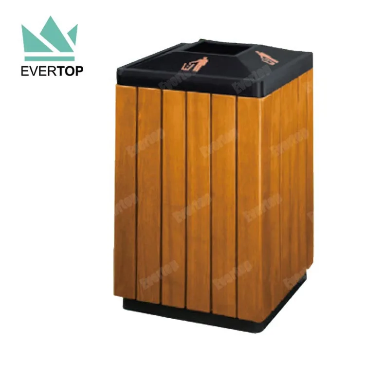 DA-78M Orange Metal and Wood Dust Bin Outdoor Street & Garden Outdoor Trash Bin Dual Commercial Garbage Trash Bin