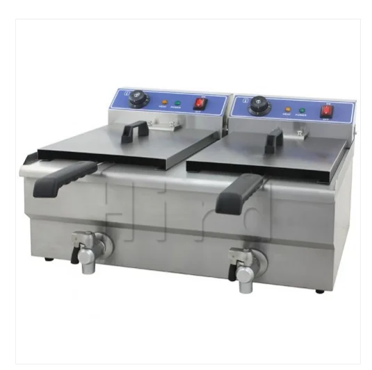 Stainless steel fish and chips fryer/water fryer, 10+10L electric chicken fryer conveyor with valve  CE certificate