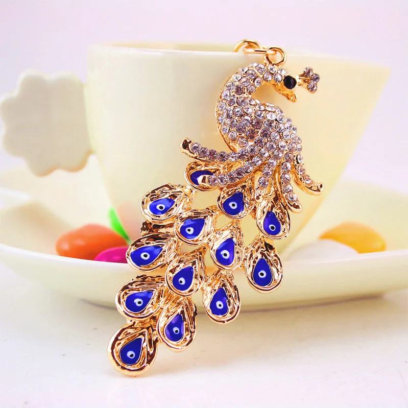 Promotional Peacock Rhinestone Crystal Keychain Crystal peafowl eye of the devil key ring