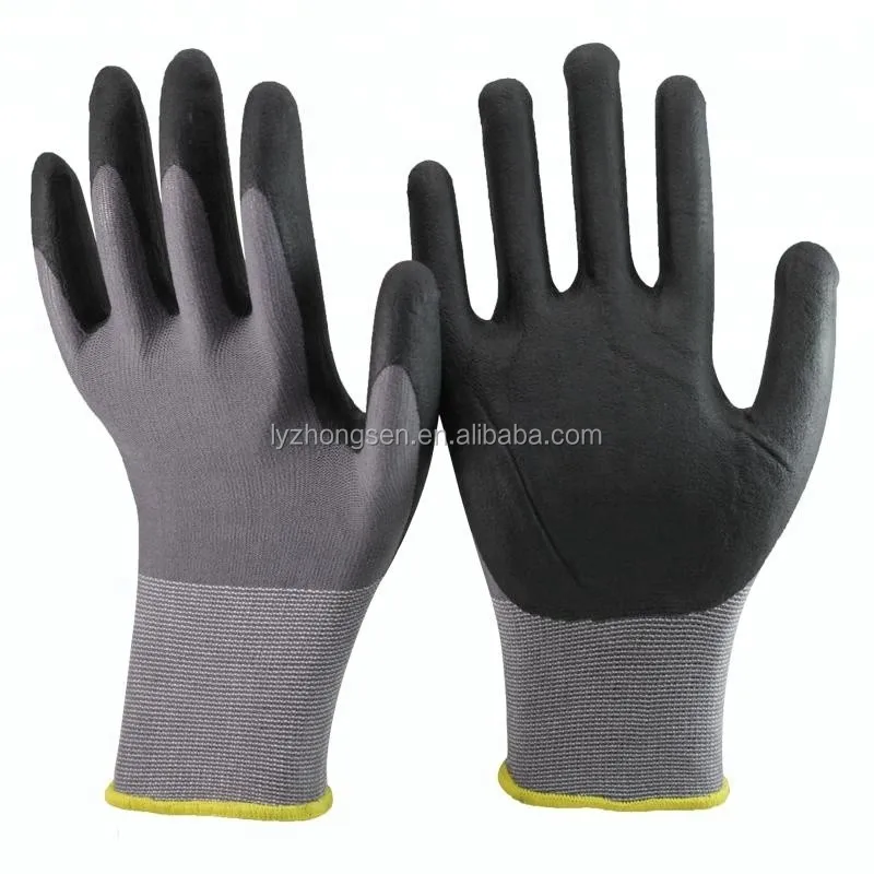 15 Gauge spandex shell working gloves coated with mirco foaming nitrile palm,water washed finish