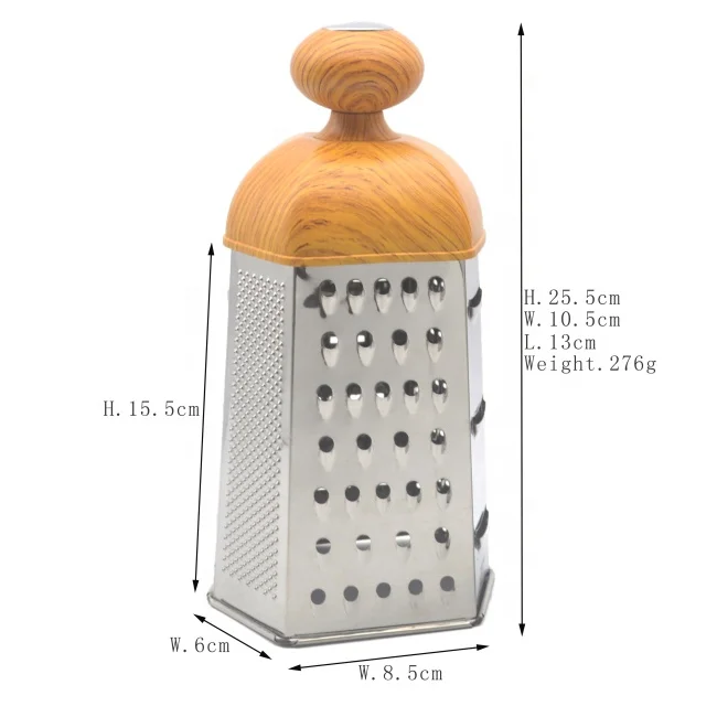 BPA Free Multifunction Stainless Steel Chocolate Slicer Coconut Cheese Grater with Wooden Transfer Coating Plastic Handle