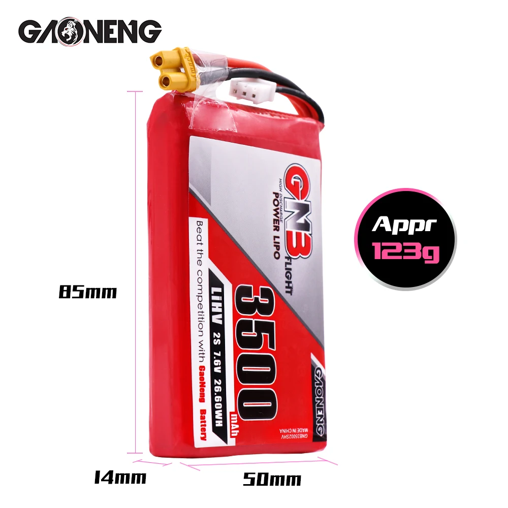 GNB GAONENG RC LiPo Battery 2S 3500mAh 7.6V HV for ACCST Taranis FrSky QX7 Transmitter TX RX XT30 connector