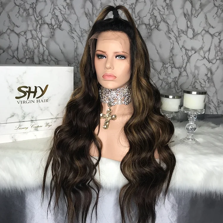 Factory Supplier Raw Indian Hair 180% Density Blonde highlight Lace Front Wig With Baby Hair Human Lace Wig For Black Woman