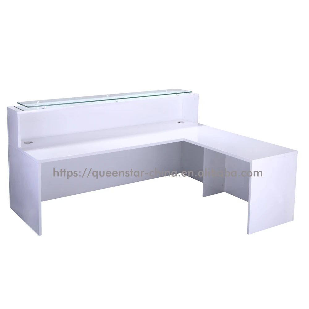 QS-RC05 L-shaped reception desk for Hotel gloss white front desk Contemporary reception desk