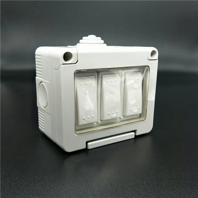 ABS material 3gang 2way 240v low voltage waterproof open door light bell 3 gang switch