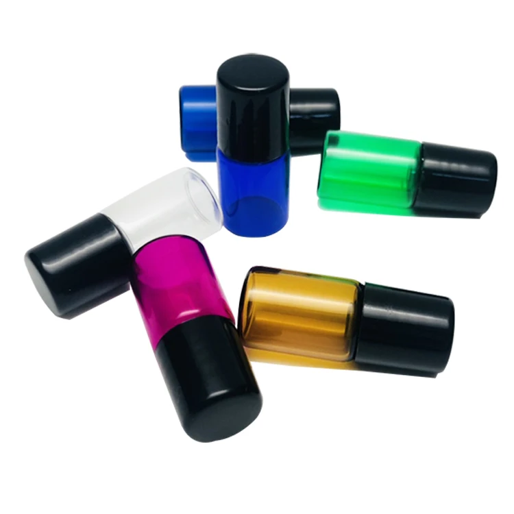 Mini free sample perfume 1ml 2ml 3ml small essential oil glass roller bottle with black plastic cap
