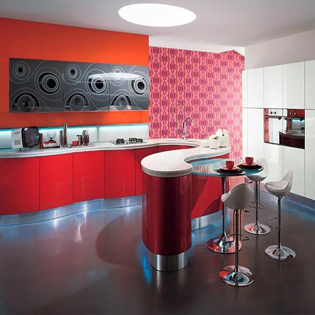HangZhou Vermonhouzz Modern Kitchen Design Ideas High Gloss Lacquer Red Kitchen Cabinet