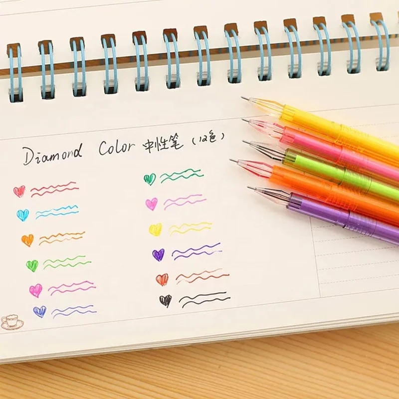Unique Rainbow color  Gel Ink Pen Packs Set Promotional 24 pcs diamond gel pen for school