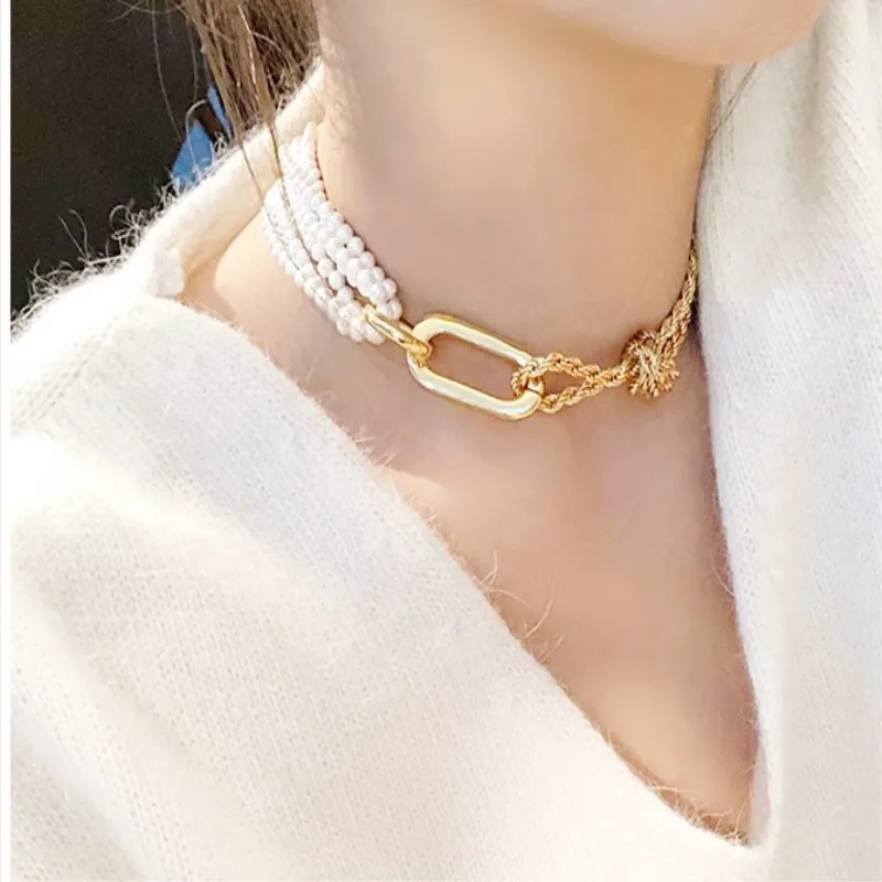 statement luxury heavy pearl bead necklace clasp set gold plated chain personalized designs rope jewelry necklaces