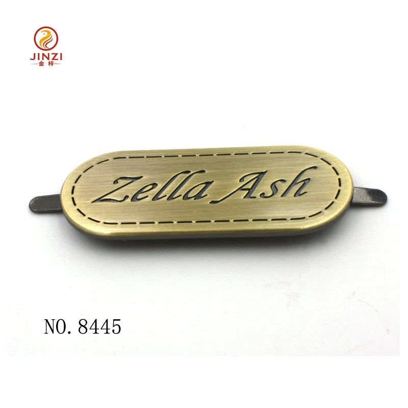 Fashion handbags hardware various type engraved logo brass metal plate