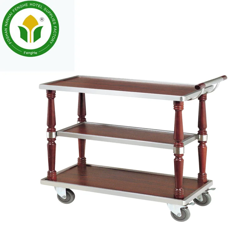 Manufacturer supply hotel 3 tier trolley wine trolley wooden wine cart
