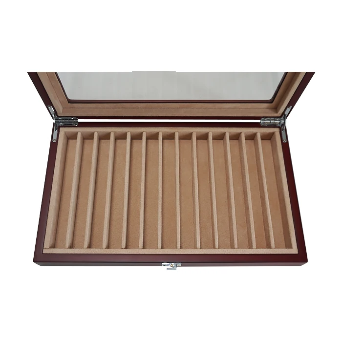 High end woodgrained wooden pen case suede interior ballpoint pen packaging wooden box for cigarette storage with acrylic window