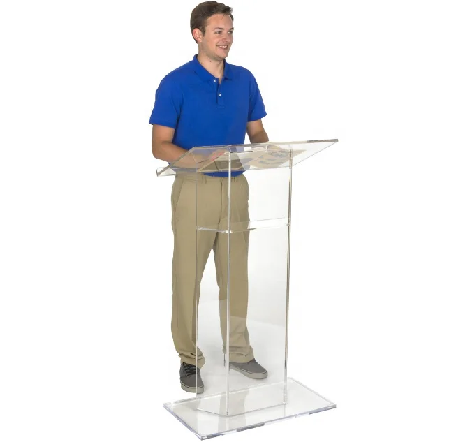 Acrylic Podium for Floor with Optional Shelf Clear Acrylic Platform Clear Acrylic Lectern Stand
