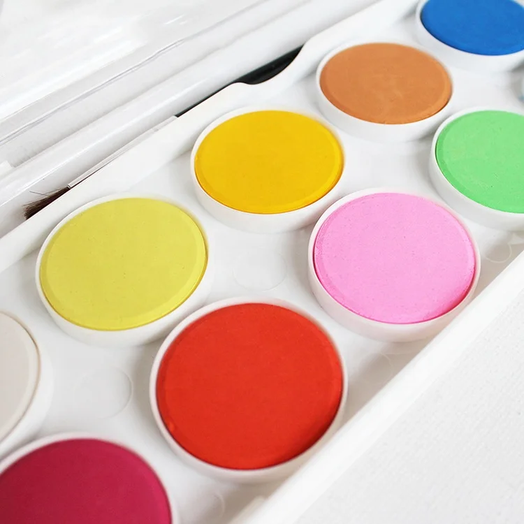 Ziyunxuan factory hot selling 12 colors solid watercolor paint palette with transparent PVC box