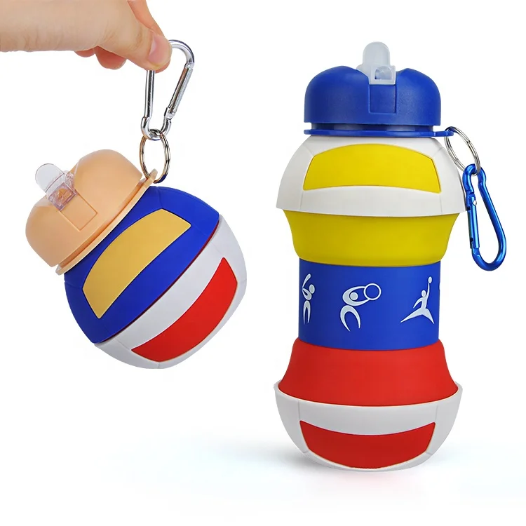 2019 volleyball promotional travel collapsible silicone water bottle