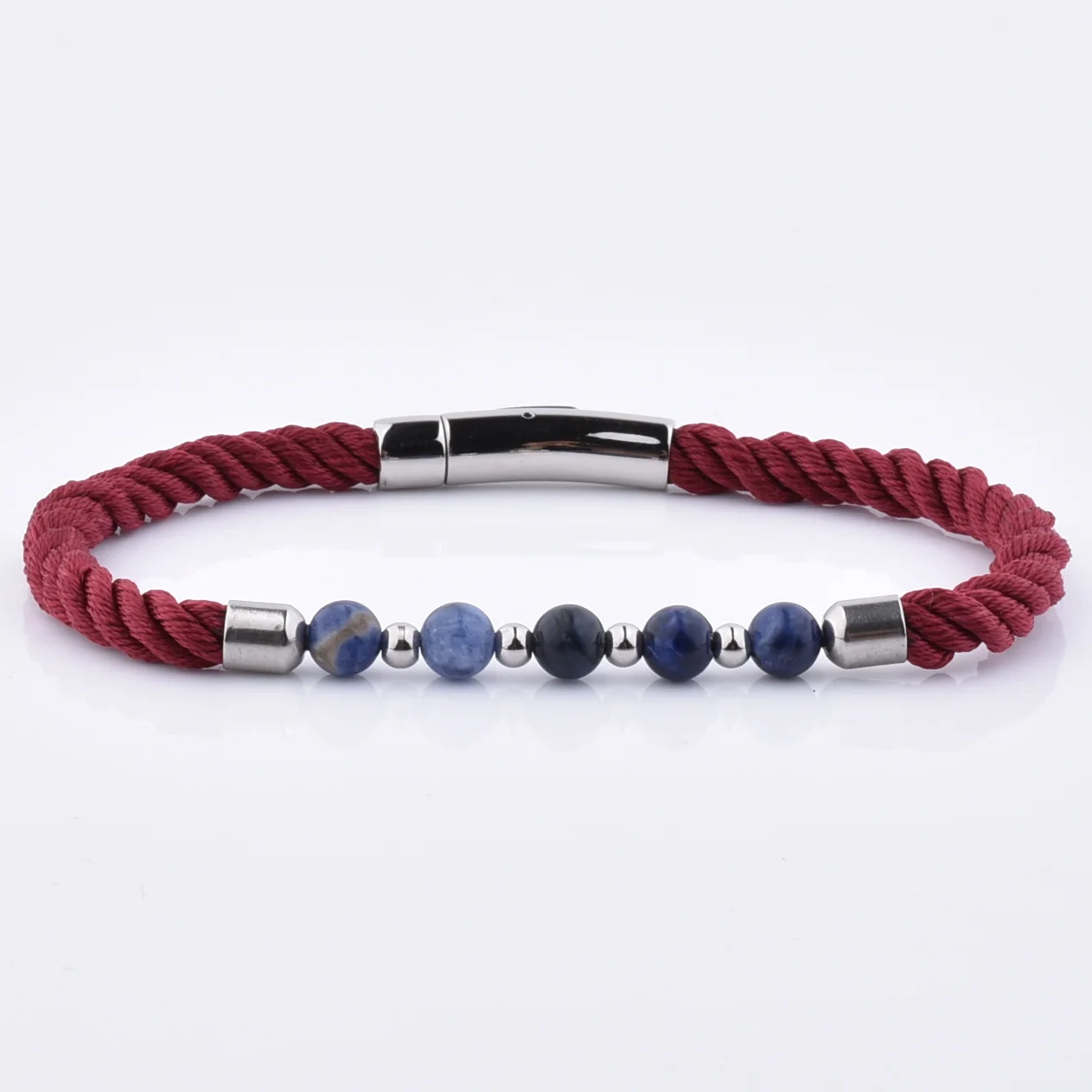 Wholesale Luxury Boy Leather Stretch Gemstone Bead Charm Red Rope Nylon Bracelet For Men