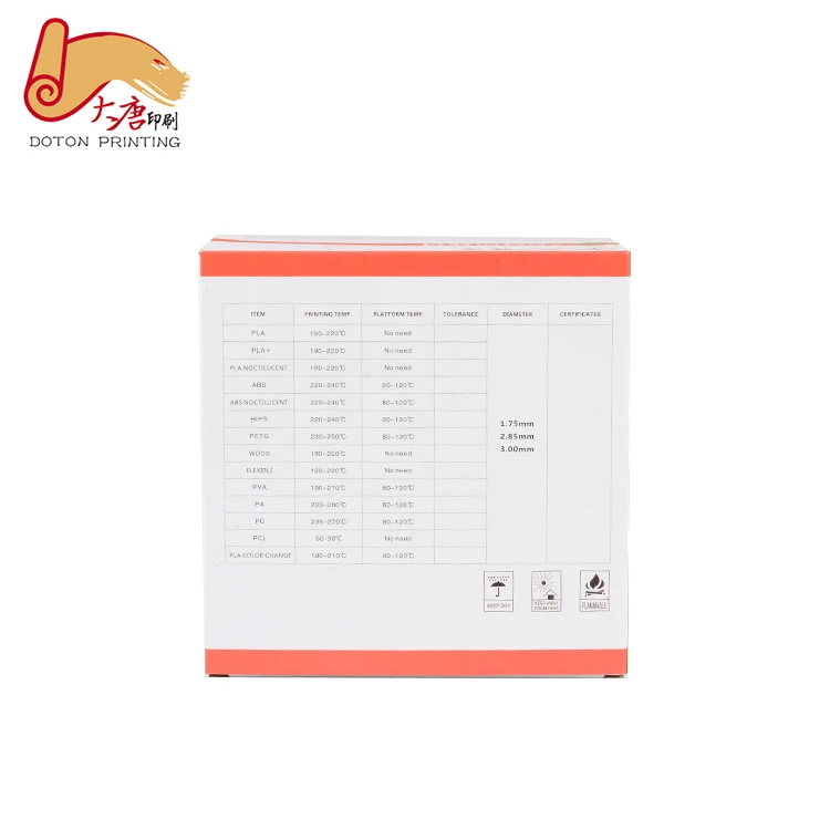 Top quality cartridges package folding white cardboard packaging box for 3d printer filament